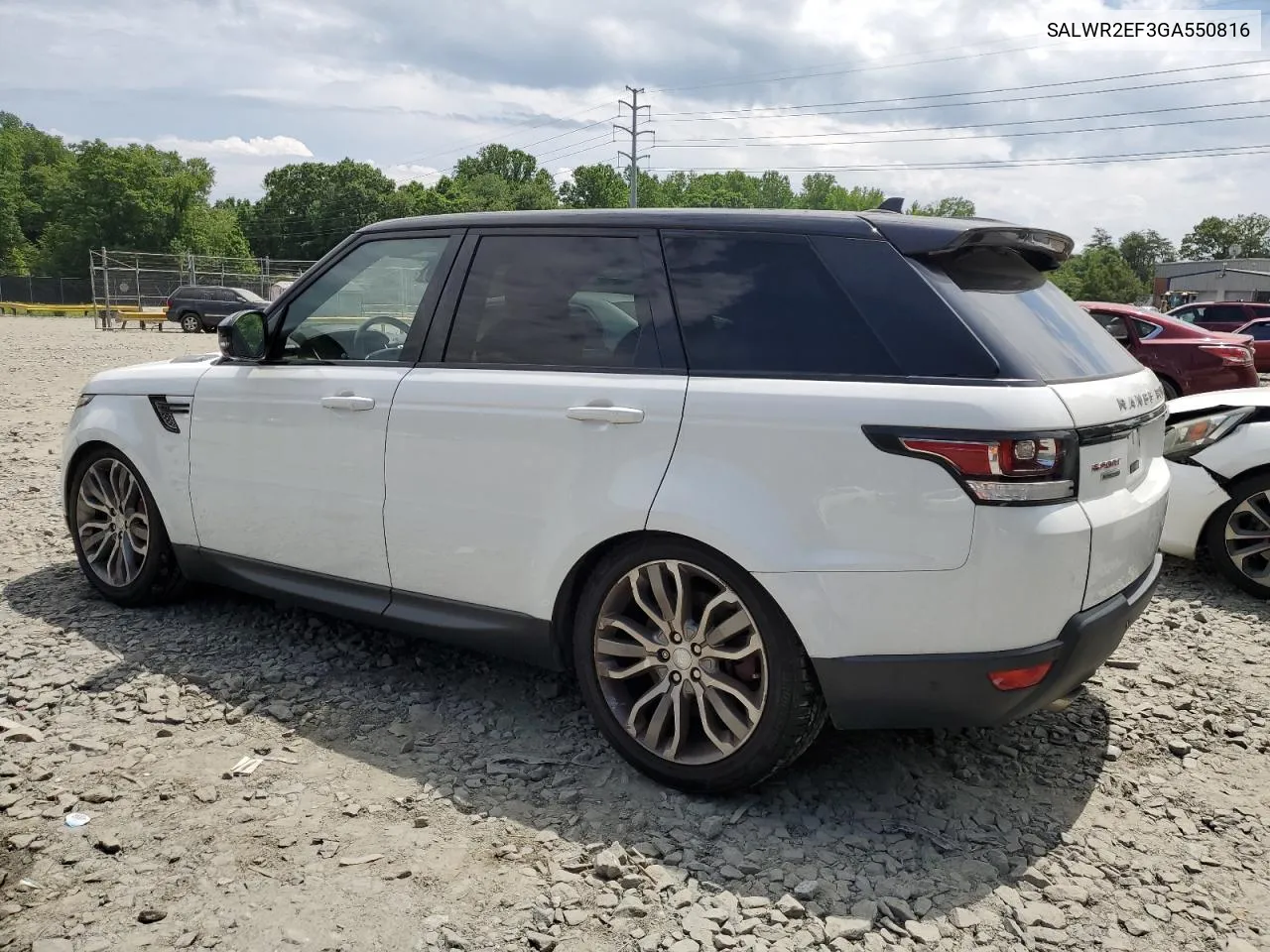 2016 Land Rover Range Rover Sport Sc VIN: SALWR2EF3GA550816 Lot: 56500854