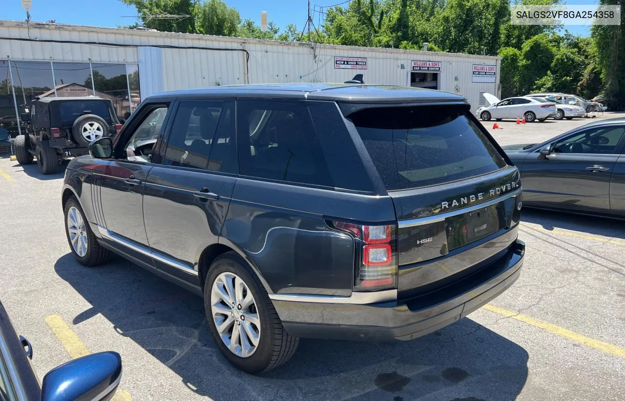 2016 Land Rover Range Rover Hse VIN: SALGS2VF8GA254358 Lot: 58090784