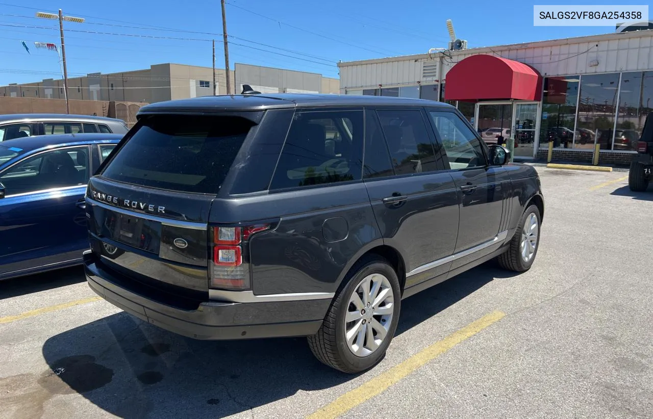 2016 Land Rover Range Rover Hse VIN: SALGS2VF8GA254358 Lot: 58090784