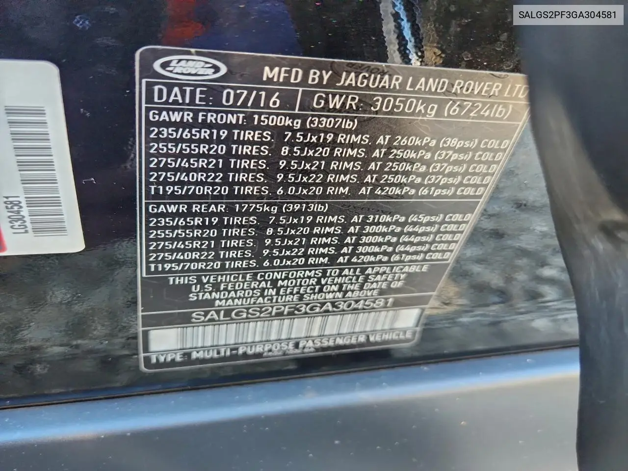 SALGS2PF3GA304581 2016 Land Rover Range Rover Hse