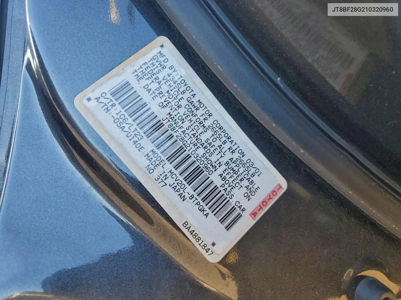 JT8BF28G210320960 2001 Lexus Es 300