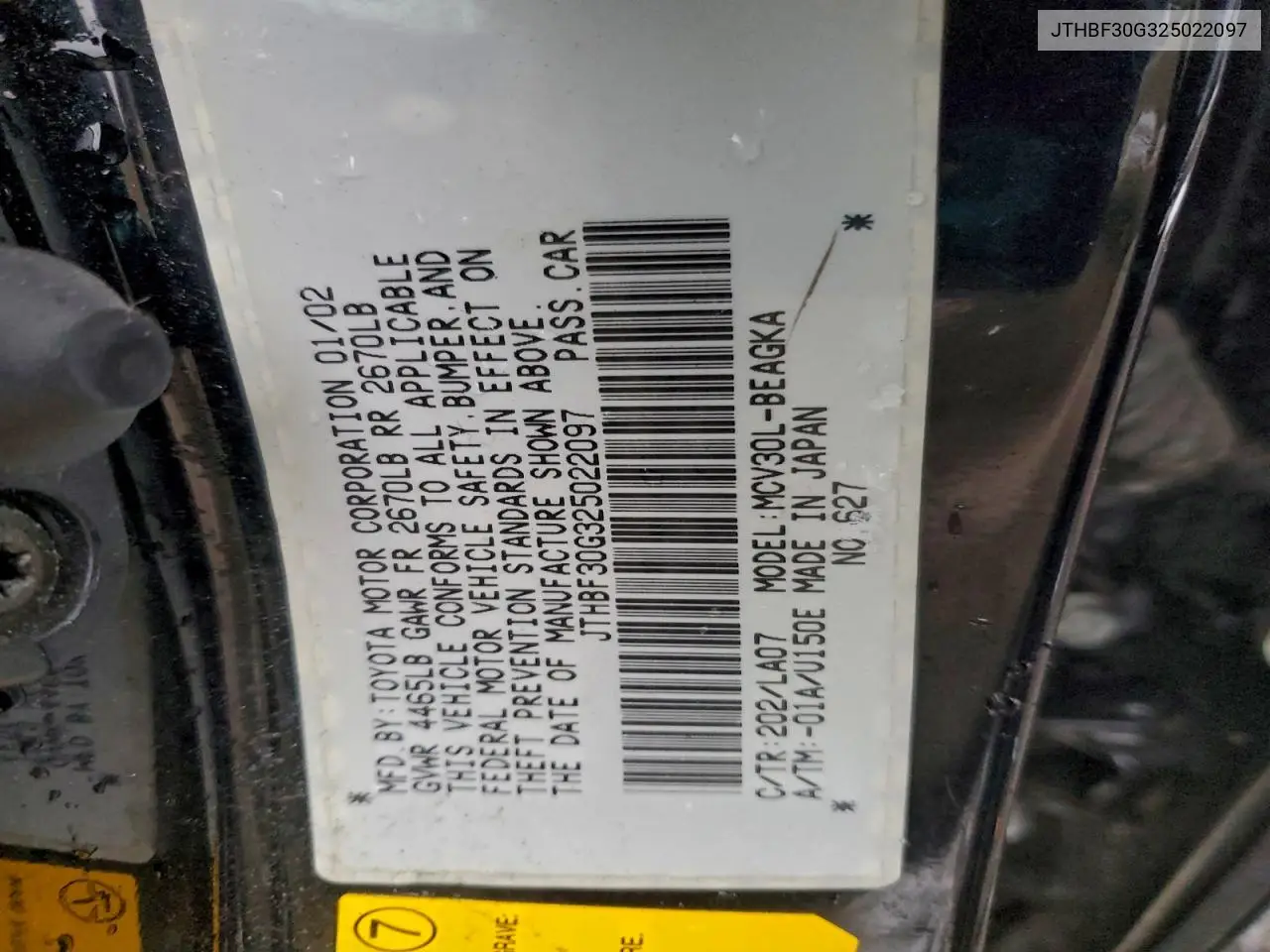 JTHBF30G325022097 2002 Lexus Es 300