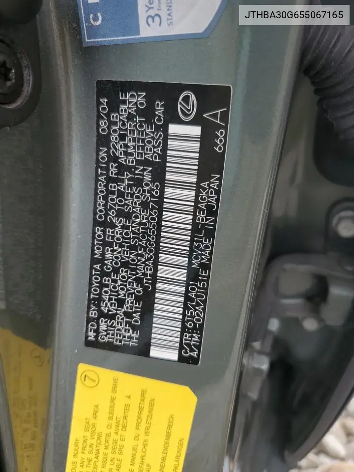 JTHBA30G655067165 2005 Lexus Es 330
