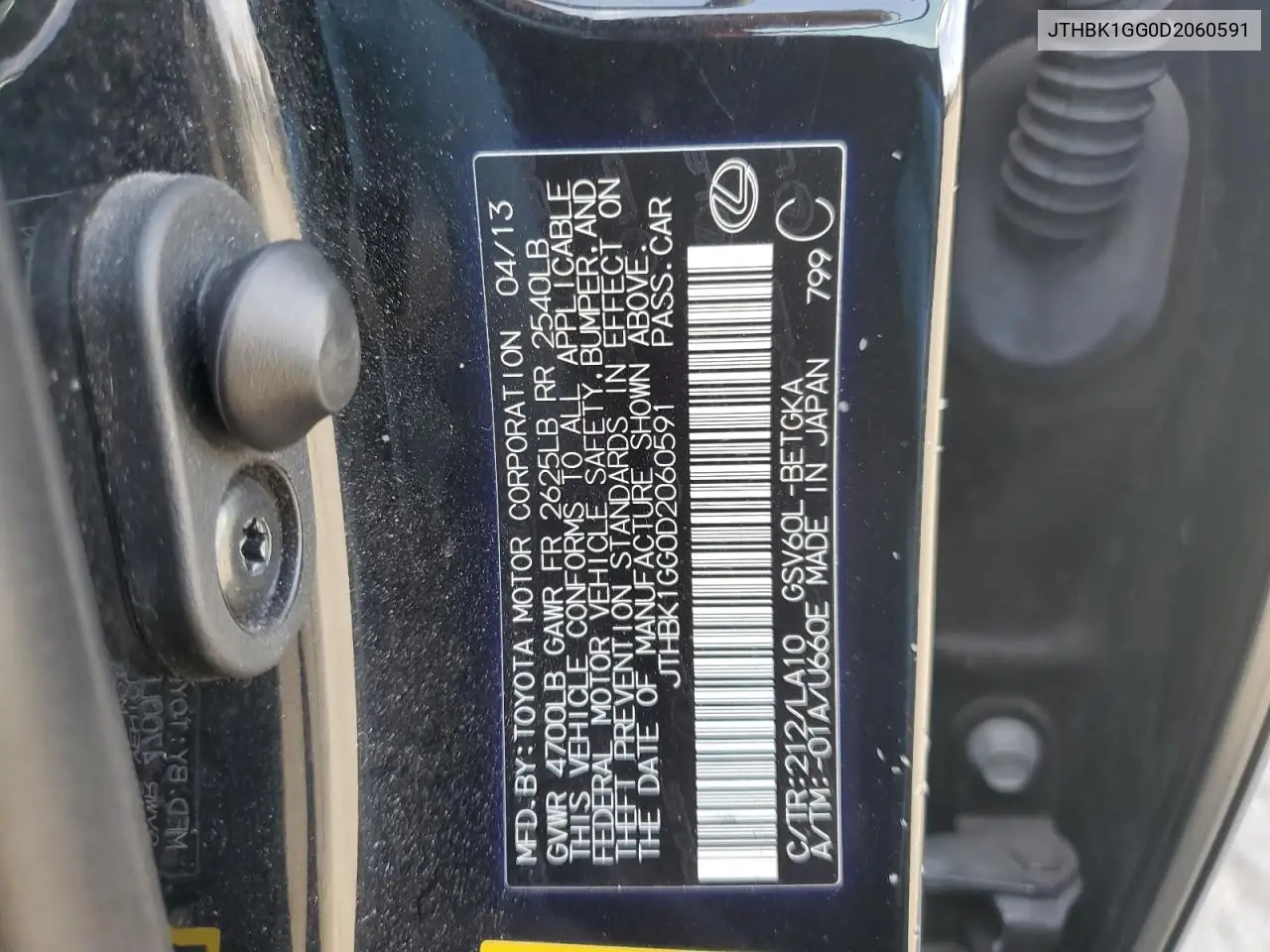 JTHBK1GG0D2060591 2013 Lexus Es 350