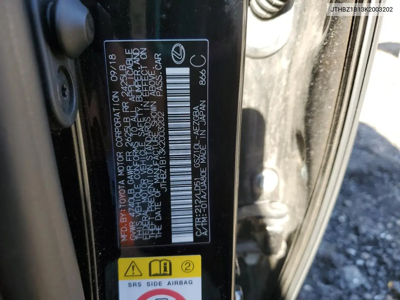 JTHBZ1B13K2003202 2019 Lexus Es 350