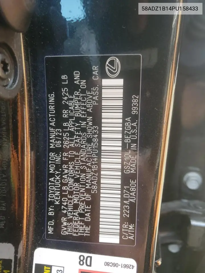 58ADZ1B14PU158433 2023 Lexus Es 350 Base
