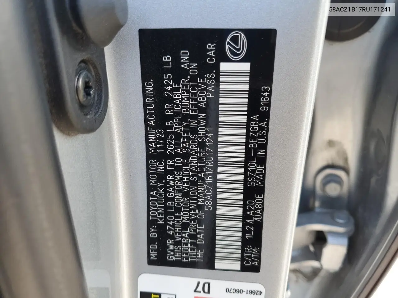 58ACZ1B17RU171241 2024 Lexus Es 350 Base