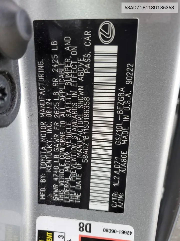 58ADZ1B11SU186358 2025 Lexus Es 350 Base