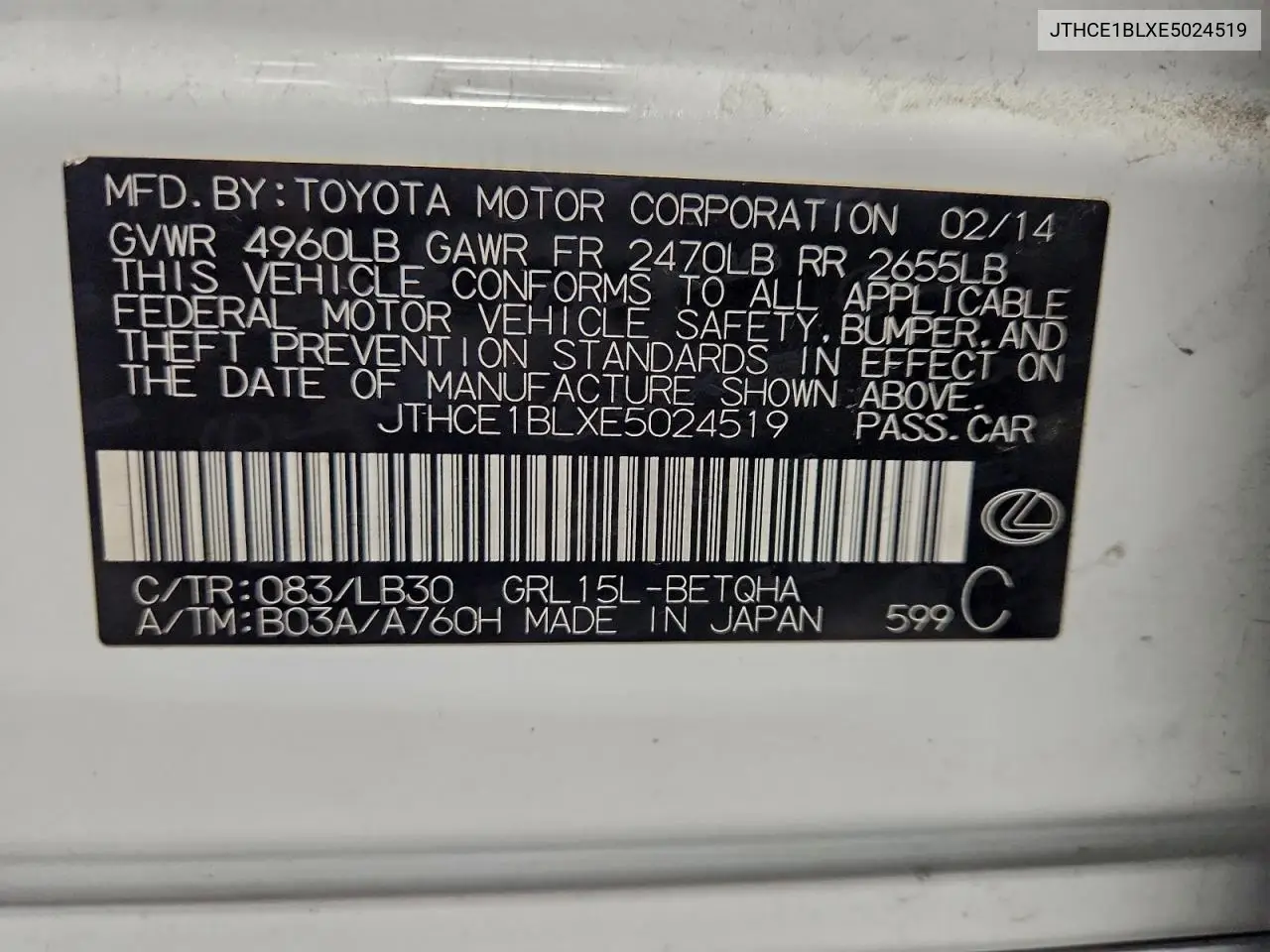 JTHCE1BLXE5024519 2014 Lexus Gs 350
