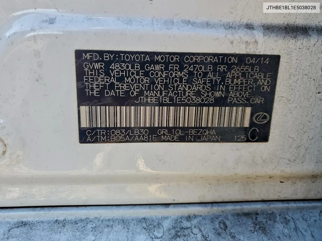JTHBE1BL1E5038028 2014 Lexus Gs 350