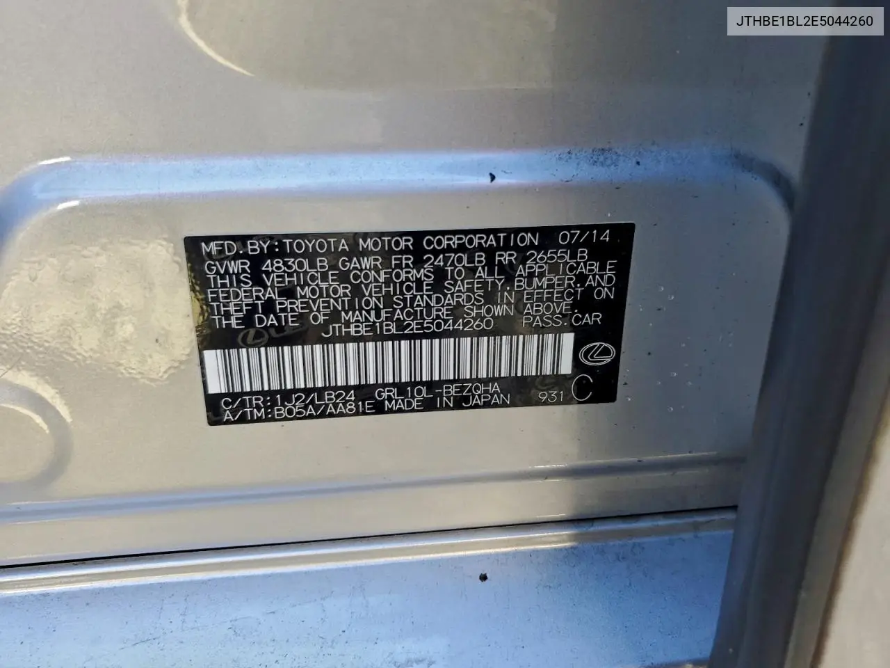 JTHBE1BL2E5044260 2014 Lexus Gs 350