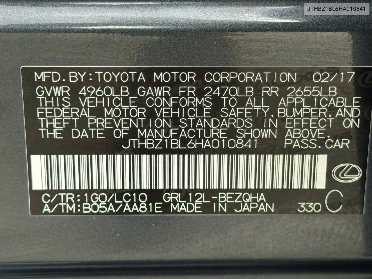 JTHBZ1BL6HA010841 2017 Lexus Gs 350 Base
