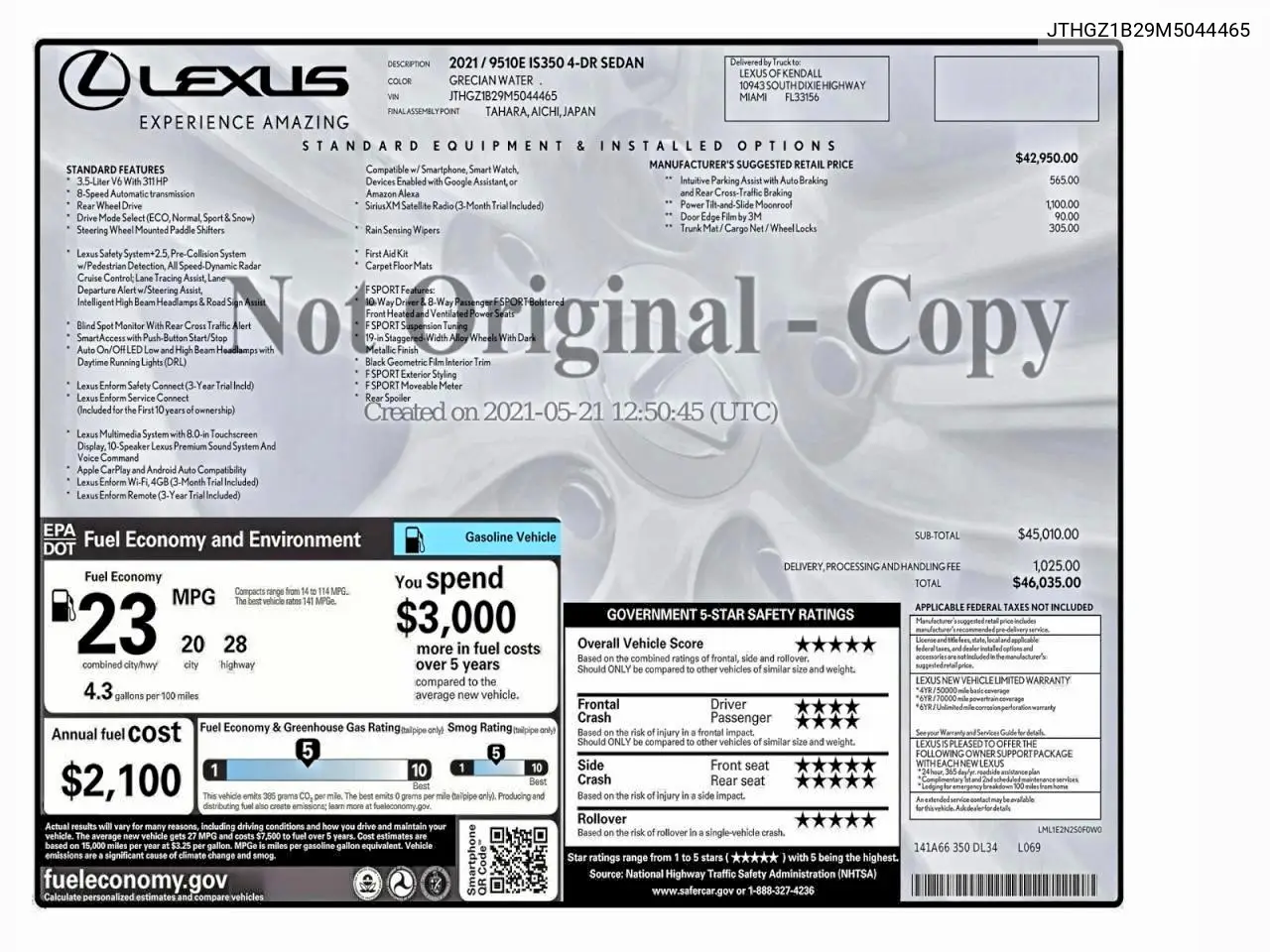 JTHGZ1B29M5044465 2021 Lexus Is 350 F Sport