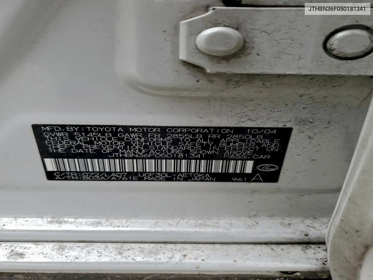 JTHBN36F050181341 2005 Lexus Ls 430