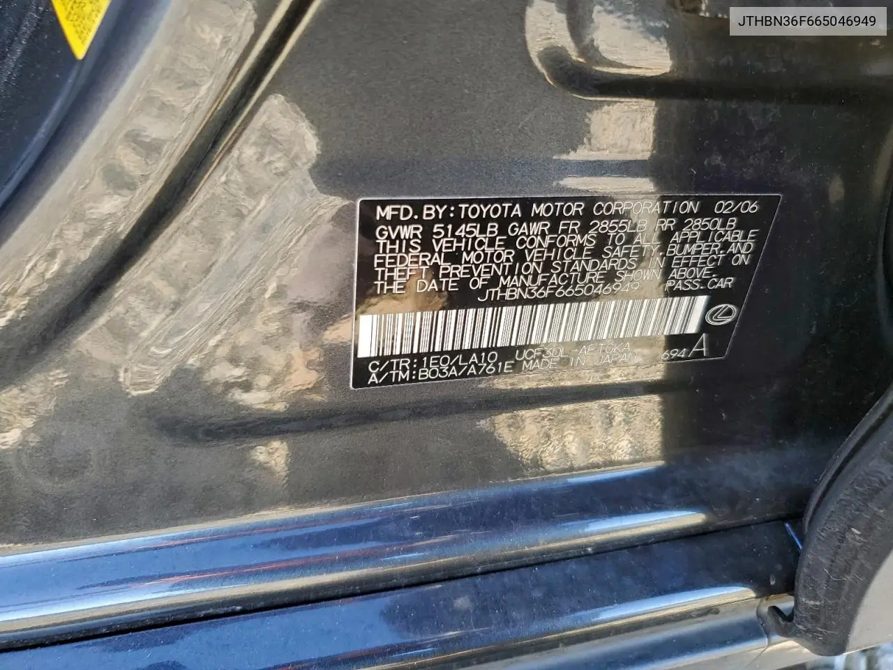JTHBN36F665046949 2006 Lexus Ls 430
