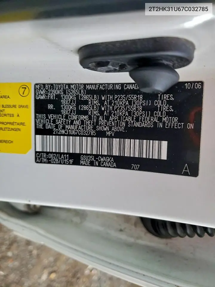 2T2HK31U67C032785 2007 Lexus Rx 350