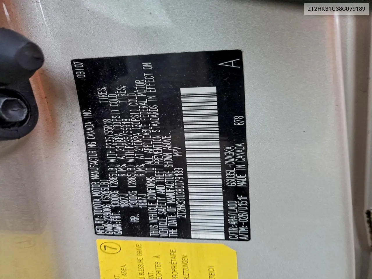 2T2HK31U38C079189 2008 Lexus Rx 350