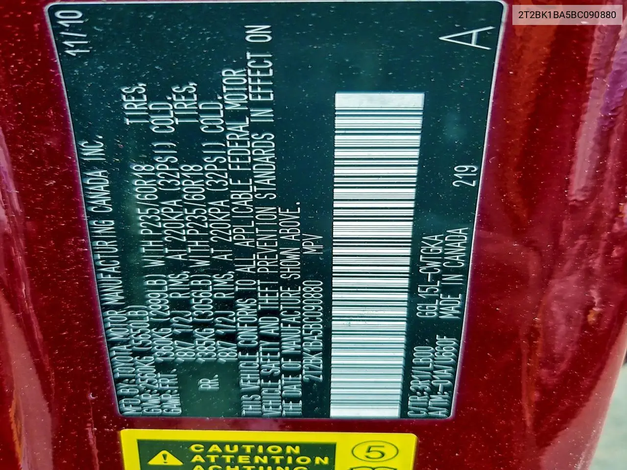 2T2BK1BA5BC090880 2011 Lexus Rx 350
