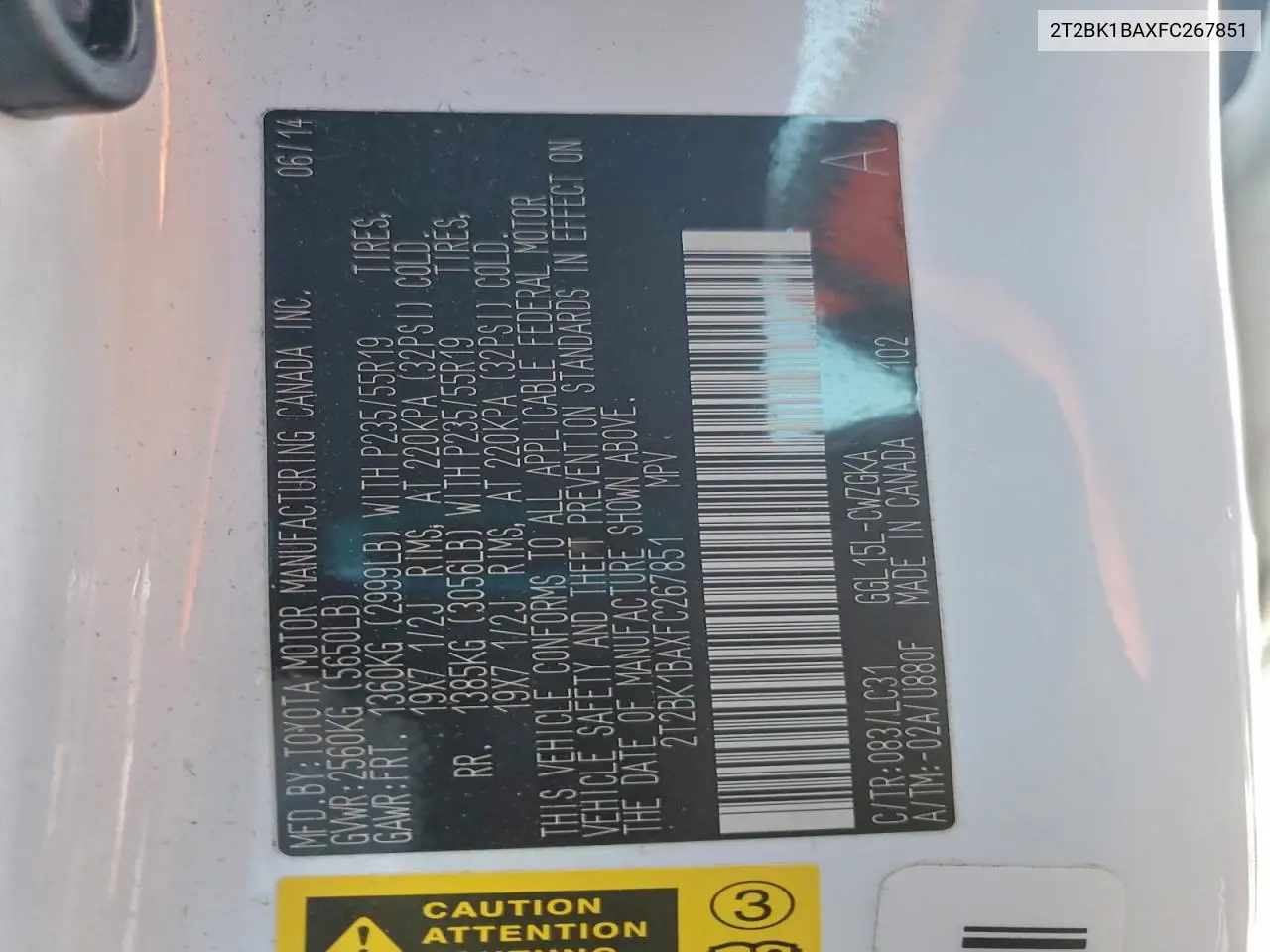 2T2BK1BAXFC267851 2015 Lexus Rx 350 Base