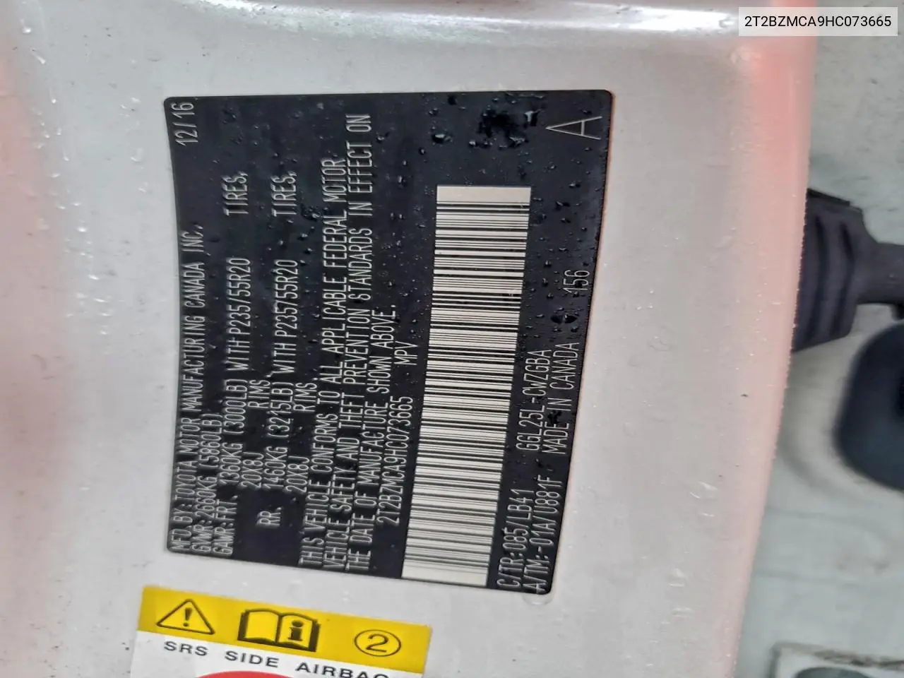 2T2BZMCA9HC073665 2017 Lexus Rx 350 Base