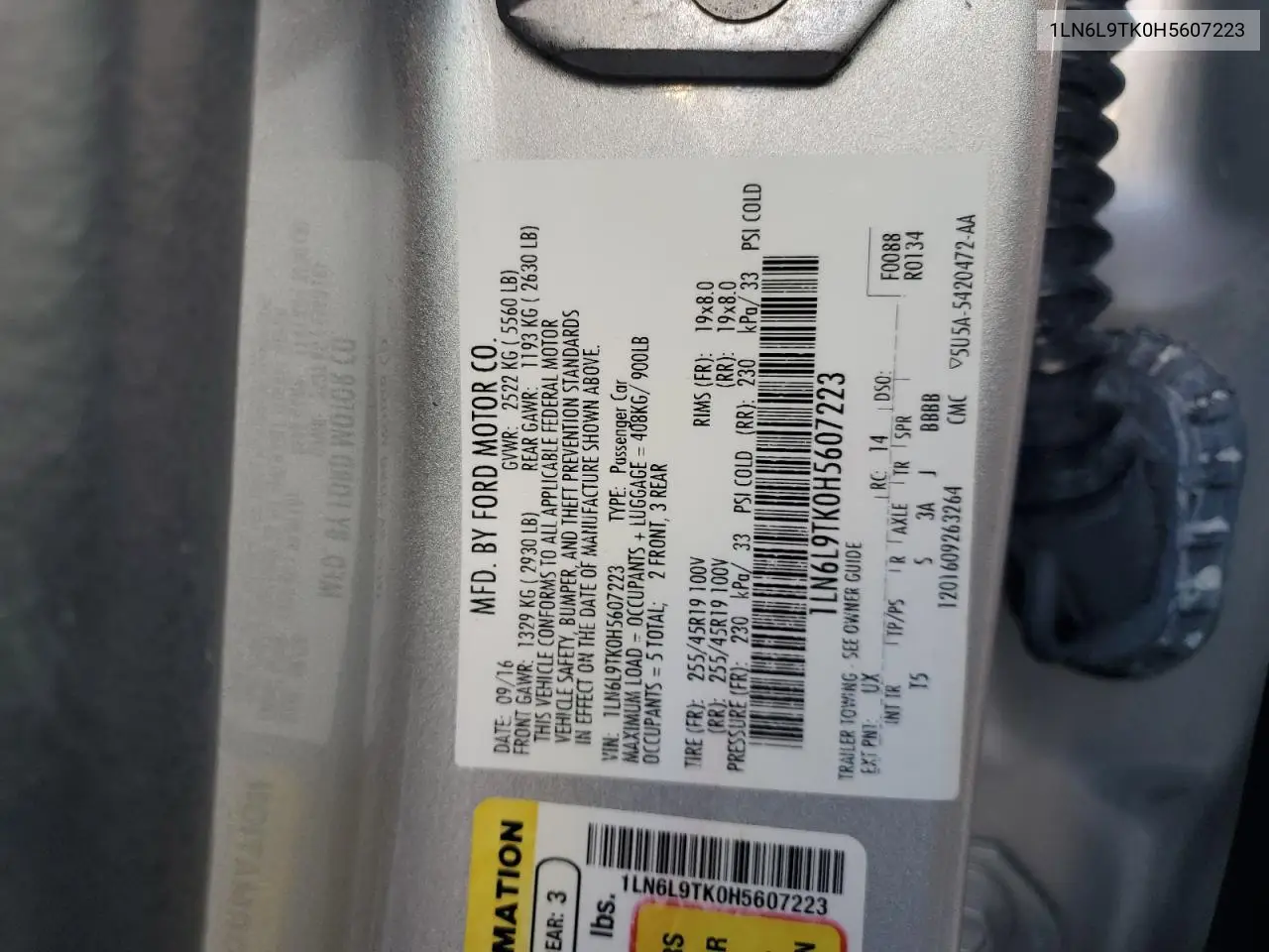 1LN6L9TK0H5607223 2017 Lincoln Continental Select