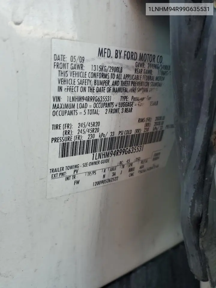 1LNHM94R99G635531 2009 Lincoln Mks
