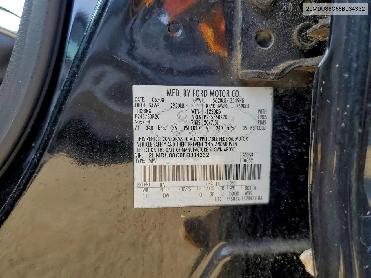 2LMDU88C68BJ34332 2008 Lincoln Mkx