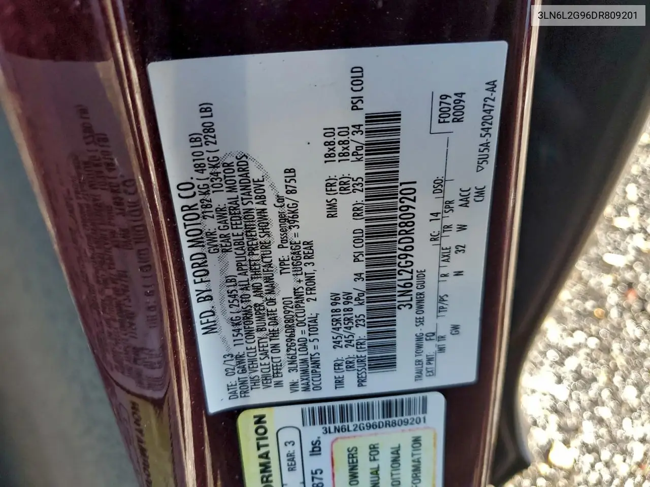 3LN6L2G96DR809201 2013 Lincoln Mkz