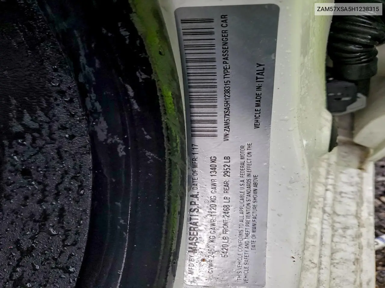 ZAM57XSA5H1238315 2017 Maserati Ghibli