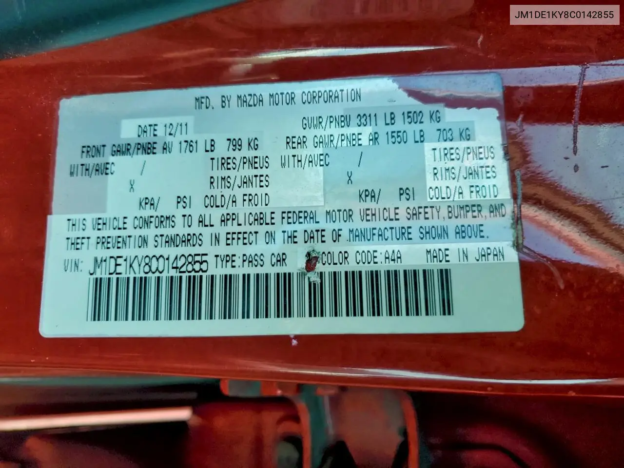 JM1DE1KY8C0142855 2012 Mazda Mazda2