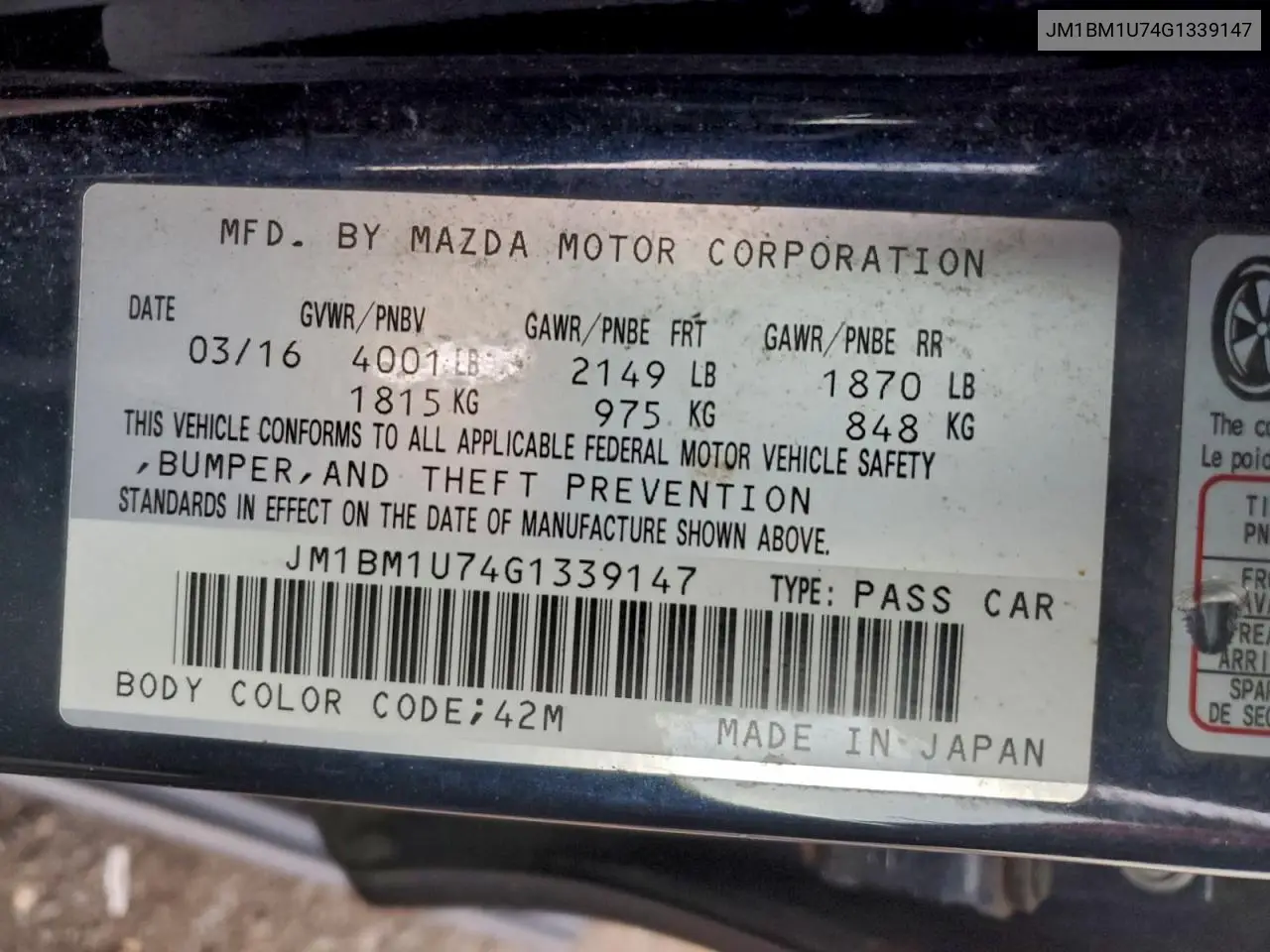 JM1BM1U74G1339147 2016 Mazda 3 Sport