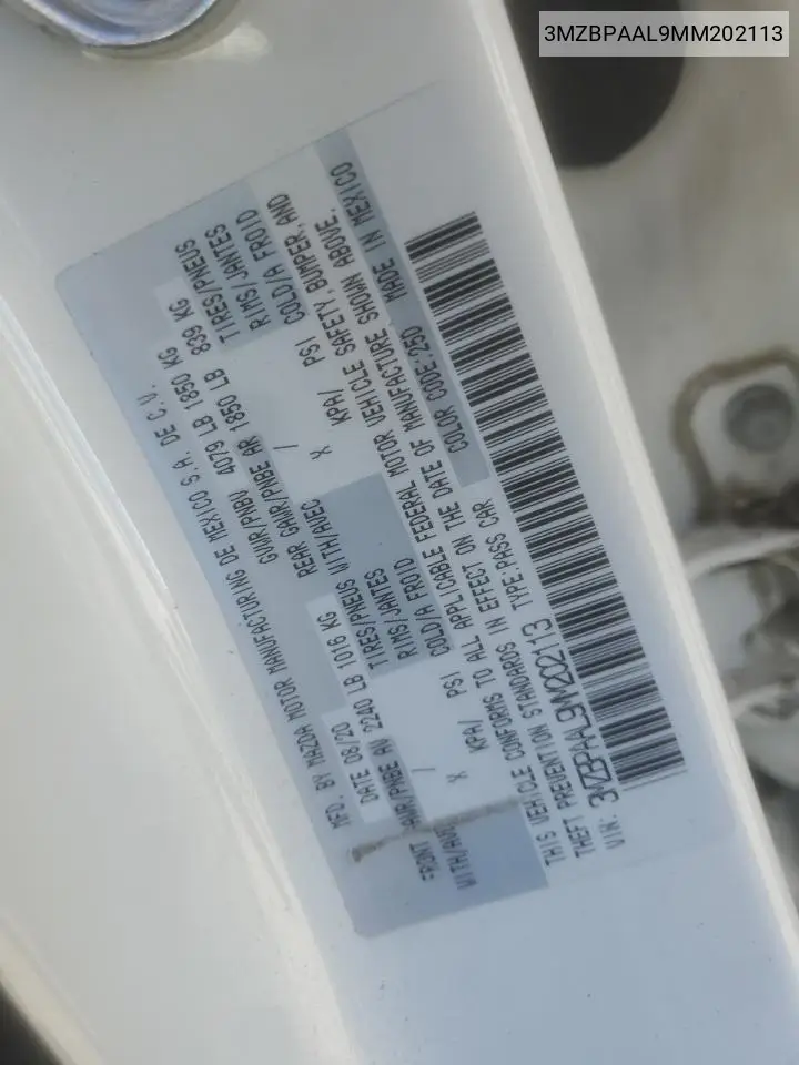 3MZBPAAL9MM202113 2021 Mazda 3
