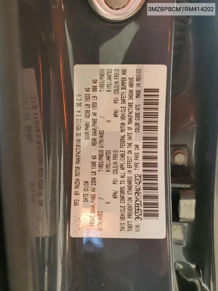 3MZBPBCM1RM414202 2024 Mazda 3 Preferred
