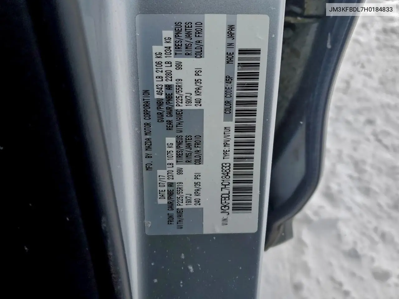JM3KFBDL7H0184833 2017 Mazda Cx-5 Grand Touring