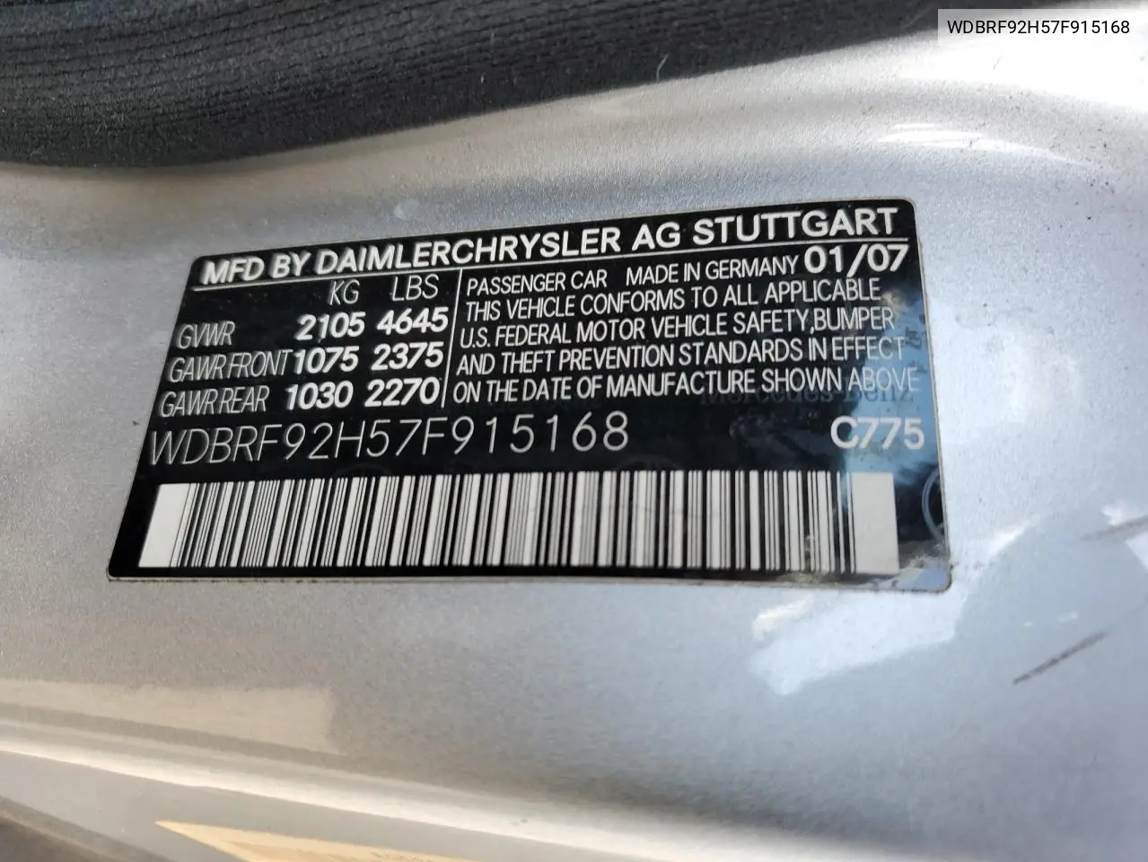 WDBRF92H57F915168 2007 Mercedes-Benz C 280 4Matic