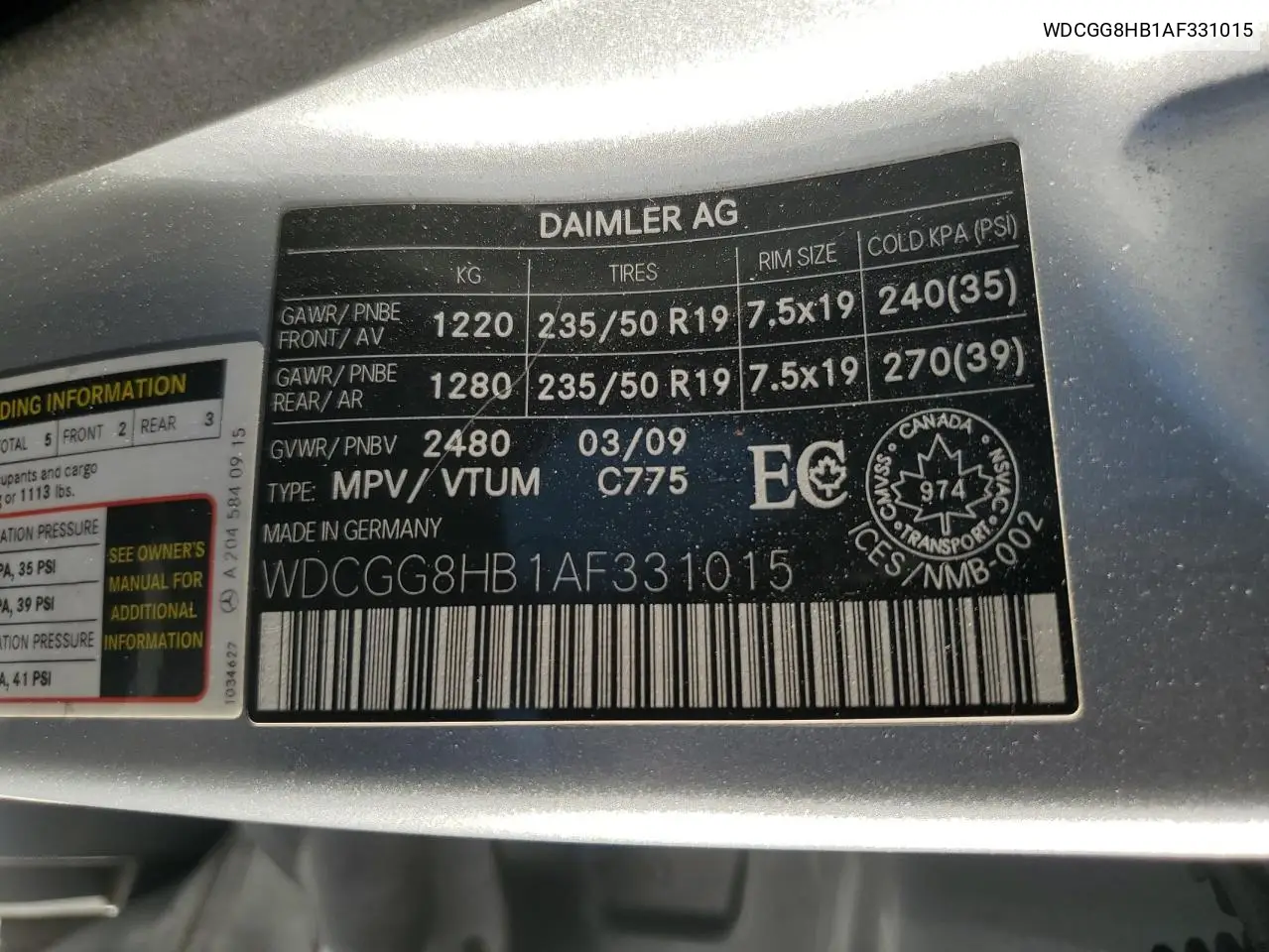 WDCGG8HB1AF331015 2010 Mercedes-Benz Glk 350 4Matic