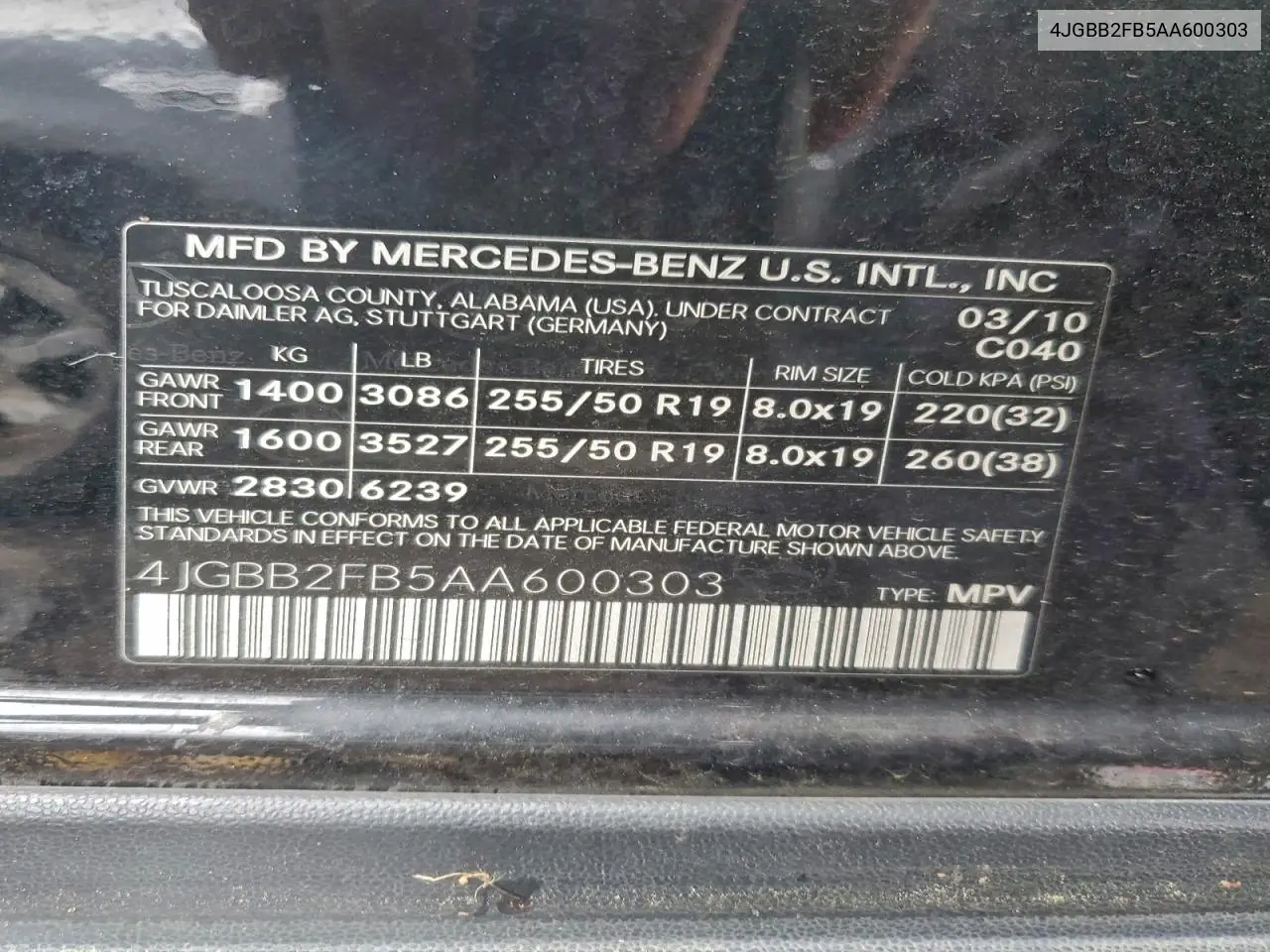 4JGBB2FB5AA600303 2010 Mercedes-Benz Ml 350 Bluetec