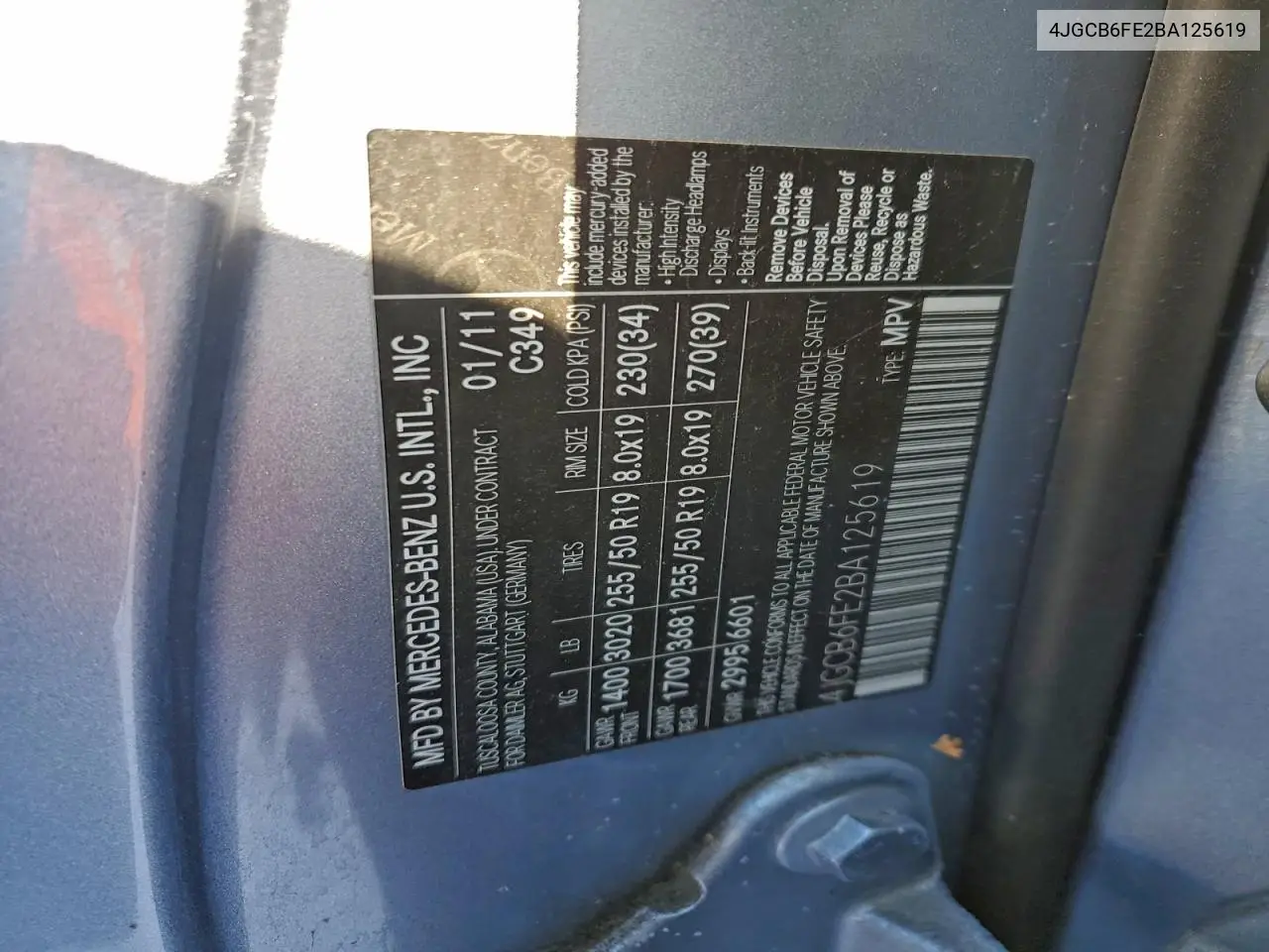 4JGCB6FE2BA125619 2011 Mercedes-Benz R 350 4Matic