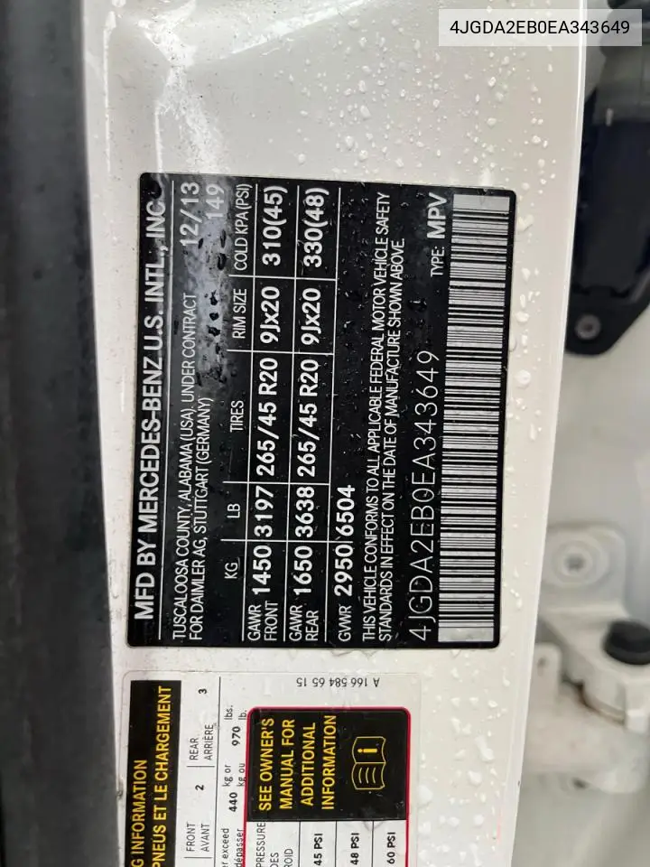 4JGDA2EB0EA343649 2014 Mercedes-Benz Ml 350 Bluetec