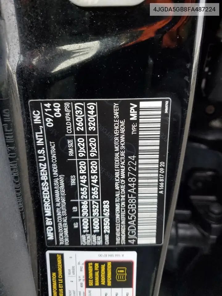 4JGDA5GB8FA487224 2015 Mercedes-Benz Ml 400 4Matic