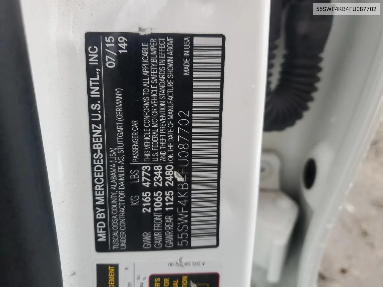 55SWF4KB4FU087702 2015 Mercedes-Benz C 300 4Matic