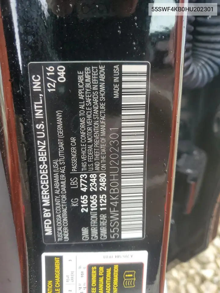 55SWF4KB0HU202301 2017 Mercedes-Benz C 300 4Matic