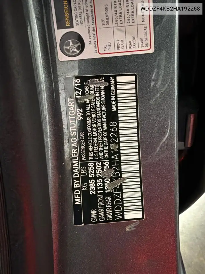 WDDZF4KB2HA192268 2017 Mercedes-Benz E 300 4Matic