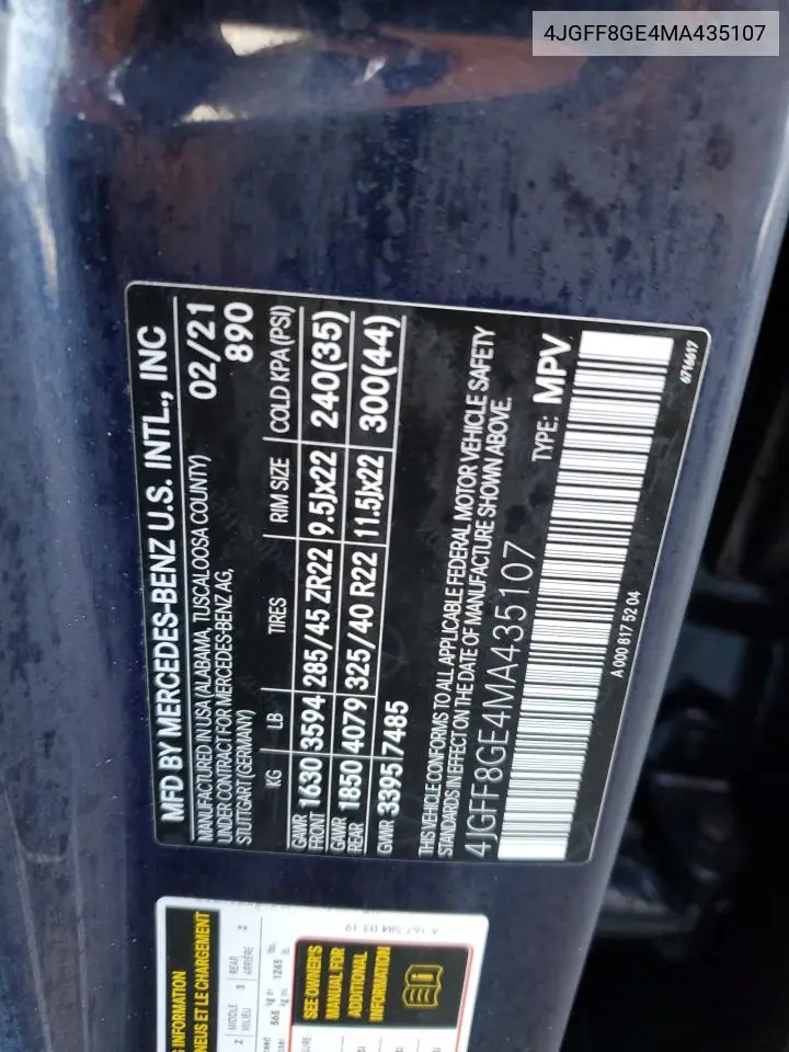 4JGFF8GE4MA435107 2021 Mercedes-Benz Gls 580 4Matic