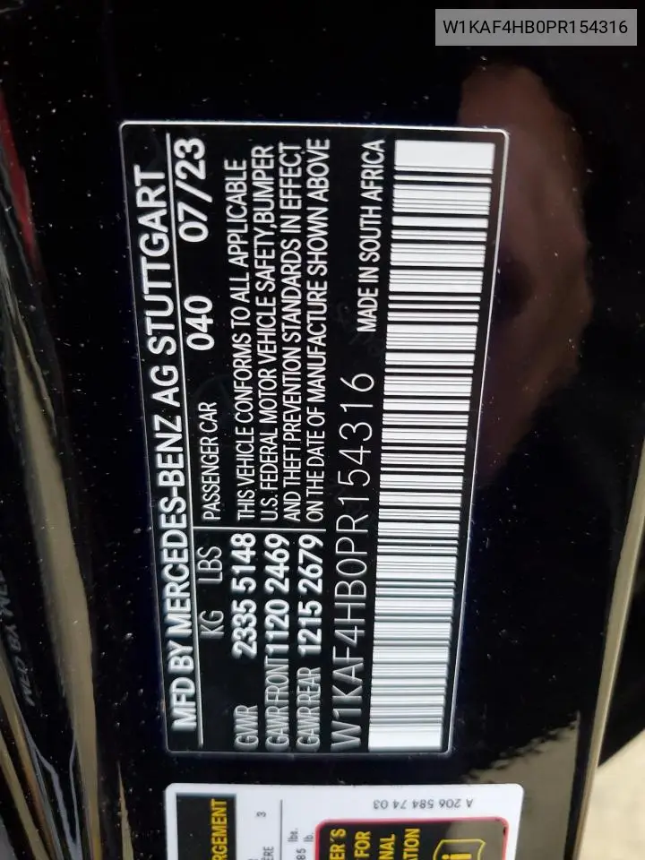 W1KAF4HB0PR154316 2023 Mercedes-Benz C 300 4Matic