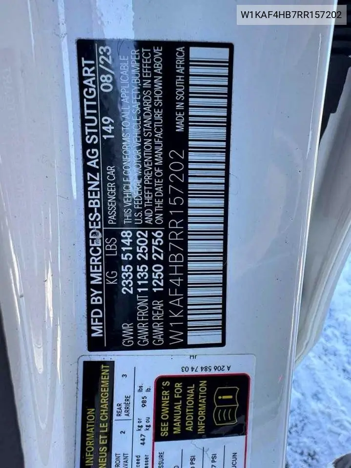 W1KAF4HB7RR157202 2024 Mercedes-Benz C 300 4Matic