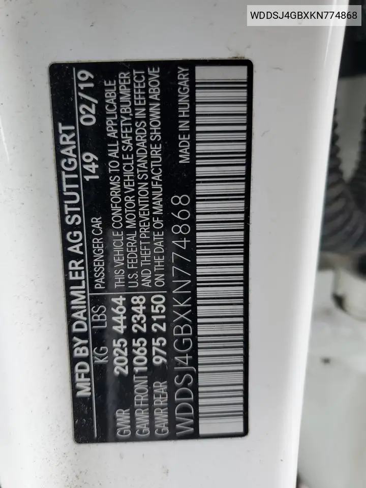 WDDSJ4GBXKN774868 2019 Mercedes-Benz Cla 250 4Matic