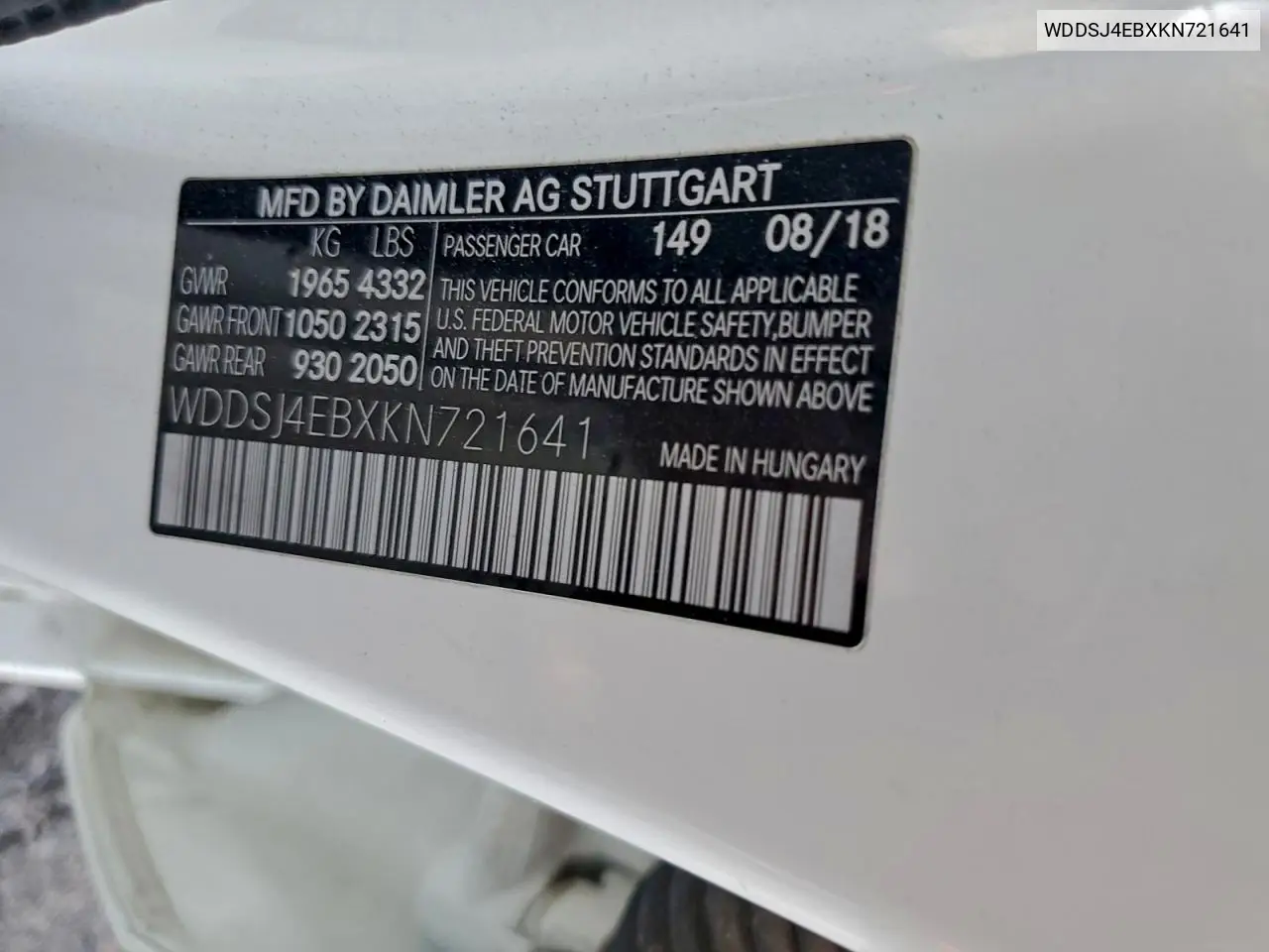 WDDSJ4EBXKN721641 2019 Mercedes-Benz Cla 250