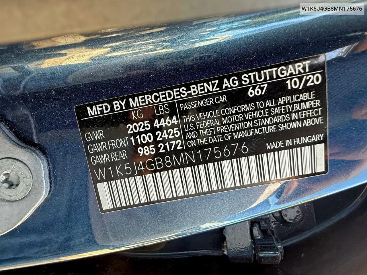 W1K5J4GB8MN175676 2021 Mercedes-Benz Cla 250