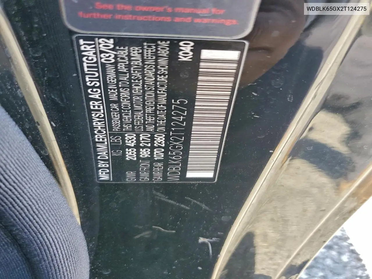 WDBLK65GX2T124275 2002 Mercedes-Benz Clk 320